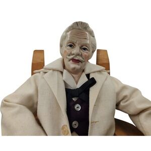Vintage Handmade‎ Mark Twain Porcelain Doll Complete Outfit Sitting In Chair
